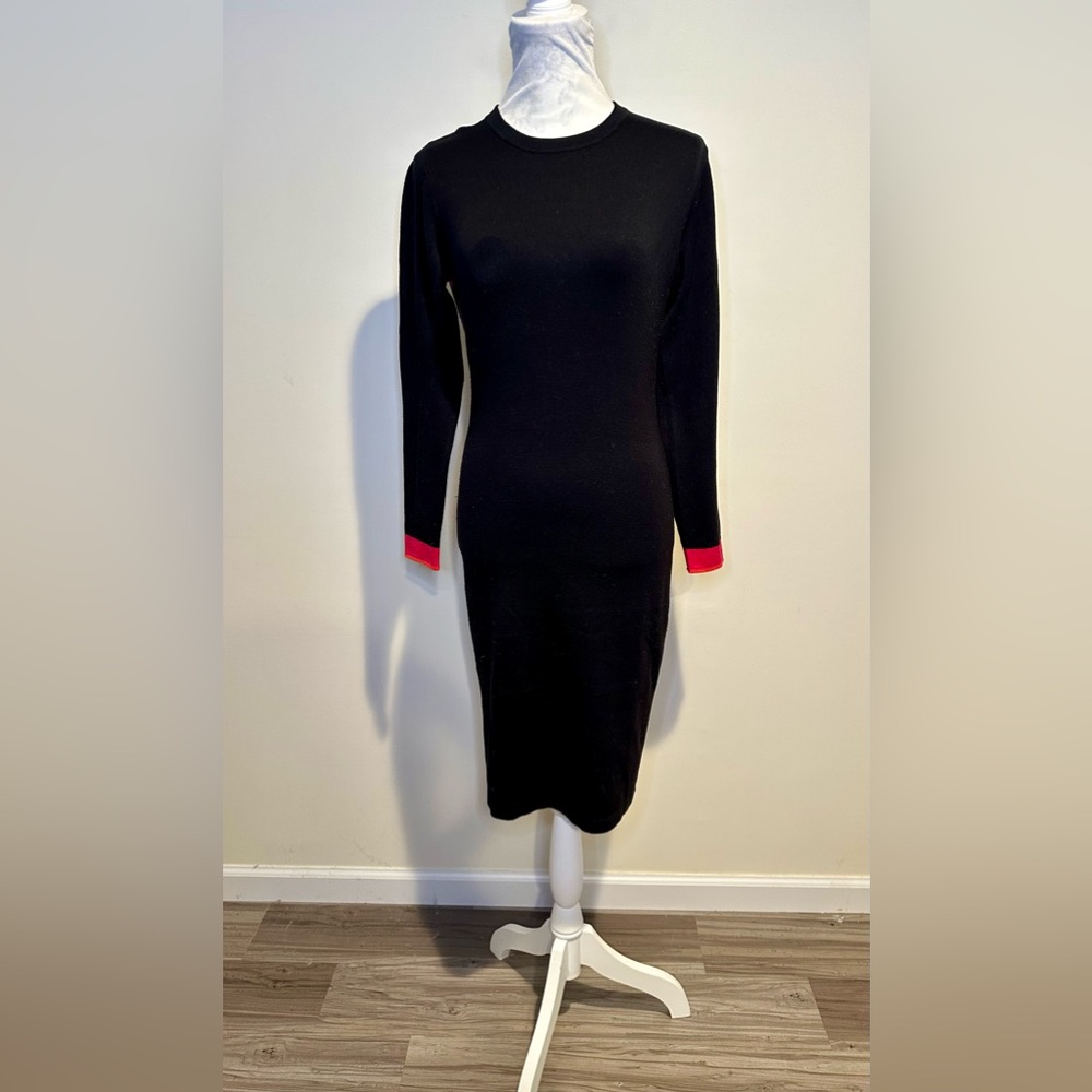 Eliza J black knit with hot pink trim dress. Sassy body con style. Size M